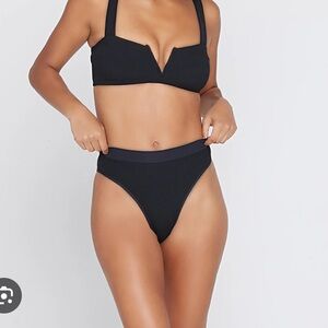 NWT L*SPACE Ribbed Frenchi Bikini Bottom Black Bitsy $99 XS